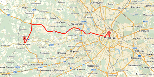 Москва звенигород направление. Звенигород на карте Московской области.